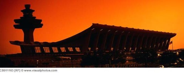 Dulles Airport Terminal and Tower at Sunset